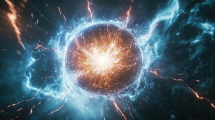 Fototapeta premium Glowing sphere, energy bursts, cosmic nebula.