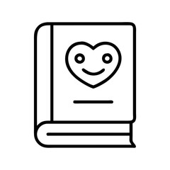 heartwarming book icon, singles awareness line art, self-love icon - simple black line art icon of heartwarming book, for singles awareness day celebrations. self-love vector icon.