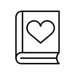 heartwarming book icon, singles awareness line art, self-love icon - simple black line art icon of heartwarming book, for singles awareness day celebrations. self-love vector icon.