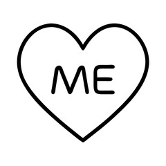 heart with me text icon, singles awareness line art, self-love icon - simple black line art icon of heart with me text, for singles awareness day celebrations. self-love vector icon.