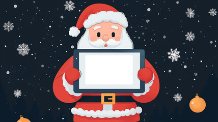 Naklejka premium Santa holding a tablet with a digital document template on the screen