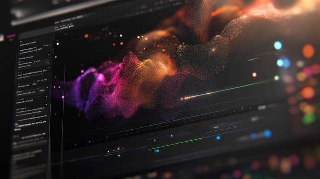 Digital display shows colorful particle data.