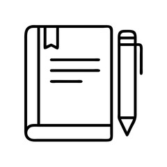 journal and pen icon, singles awareness line art, self-love icon - simple black line art icon of journal and pen, for singles awareness day celebrations. self-love vector icon.