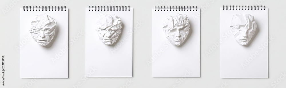 Poster a set of lined and checkered notebook paper with crumpled and wrinkled texture isolated on a transpa