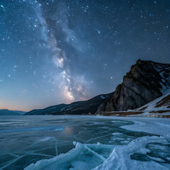 Naklejka premium landscape of mountain with natural breaking ice an