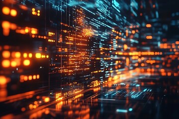 A futuristic digital landscape with glowing data streams and vibrant colors.