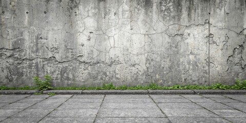 Fototapeta premium Concrete wall texture, weathered surface, grunge aesthetic, urban backdrop, gray tones, rough texture, industrial setting, empty space, minimalist composition, gritty atmosphere, street level view, ge
