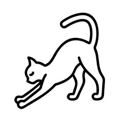 stretching cat icon, singles awareness line art, self-love icon - simple black line art icon of stretching cat, for singles awareness day celebrations. self-love vector icon.