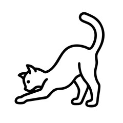 stretching cat icon, singles awareness line art, self-love icon - simple black line art icon of stretching cat, for singles awareness day celebrations. self-love vector icon.