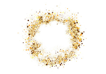 Scattered gold particles in the shape of a circle. A festive design element.