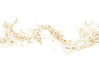 Scattered gold particles in the shape of a wave. A festive design element.