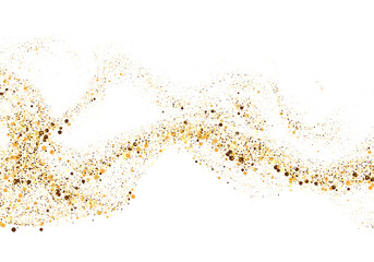 Scattered gold particles in the shape of a wave. A festive design element.