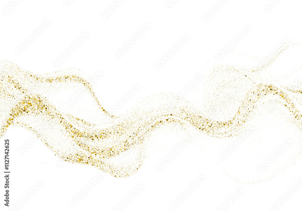 Poster scattered gold particles in the shape of a wave. a festive design element.