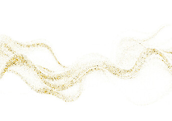 Scattered gold particles in the shape of a wave. A festive design element.