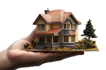 a hand holding a model house