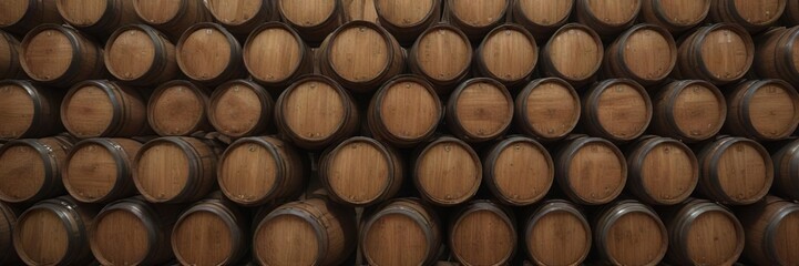 Close-up of wooden wine barrels arranged in triangle shape, shape, wine