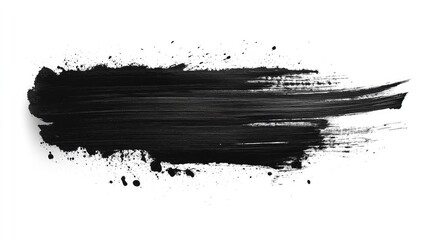 Isolated Black Paint Ink Brush Strokes on White Backdrop