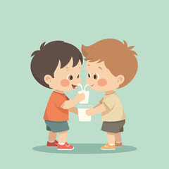 Boys Drinking milk illustration vector design, logo and icon design