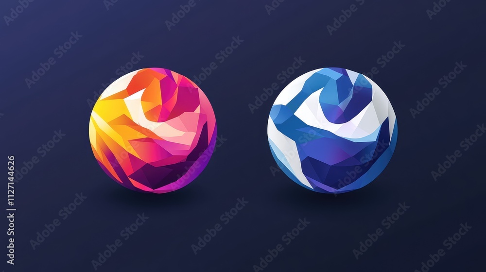 Poster abstract colorful spheres with gradient swirls on dark background