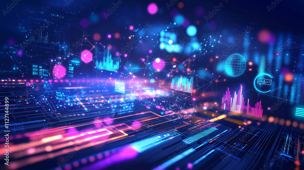 Poster futuristic business environment with big data analytics