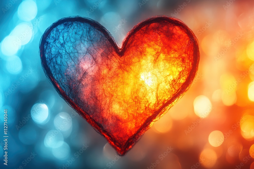 Poster abstract glowing heart bokeh for creative branding projects, featuring colorful and dreamy patterns.