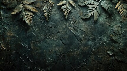 Lush Green Fern Leaves on Dark Textured Background