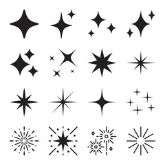 Sparkle Icon Pack, Retro futuristic sparkle icons, Set of star shapes