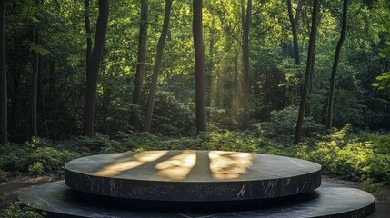 Stunning Panoramic View of Stone Podium Surrounded by Lush Forest