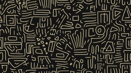 Abstract Geometric Line Art Pattern - Gold on Black