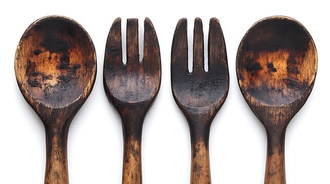 Well Worn Wooden Spoons And Serving Forks