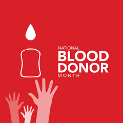 January is National Blood Donor Month vector. Human hands up and drop of blood vector. Voluntary blood donor raised hand up silhouette icon. Important day
