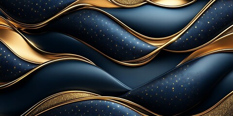 Obraz premium Abstract navy blue and gold wavy background.
