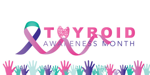 Thyroid awareness month is every year in January. Banner, Holiday, poster, card and background design Template.