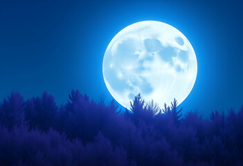 Fototapeta premium moon with light sky blue glow the moon and violet colour trees on earth everywhere light comes