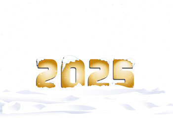 2025 doré dans la neige,recouvert de neige sur fond transparent