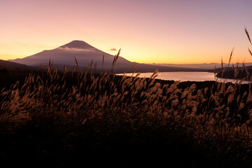 A Majestic Sunrise over Fuji Mountain and Lake Scenery