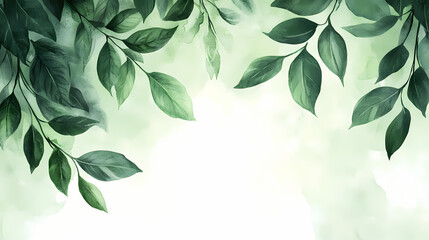 An elegant depiction of a branch with lush green watercolor leaves, embodying nature and freshness. Verdure. Illustration