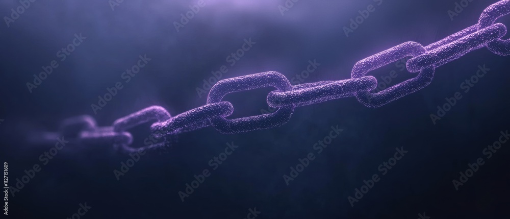 Poster close-up of a chain that appears to be made up of small, interconnected links. the chain is dark blu