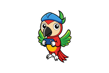 A cute colorful macaw with a game controller vector art illustration