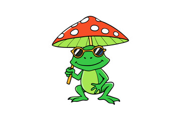 Obraz premium A frog wearing a sunglass mushroom as an umbrella vector art illustration