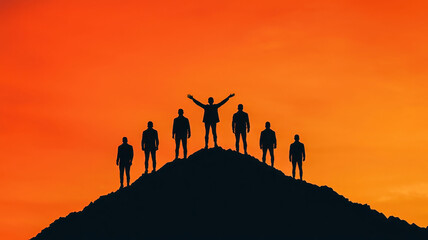 A group of people celebrating success at sunset, symbolizing the perfect blend of hard work and passion driving success.