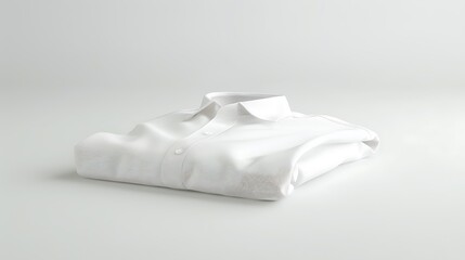 A crisp white shirt folded neatly, placed on a clean white surface.