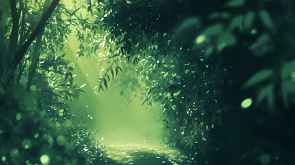 Bokeh green background dreamy light abstract calm tranquility. Verdure. Illustration