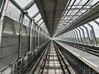 subway station leading line in black and white