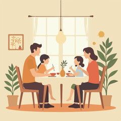 Family illustration vector design, Family eating lunch in dining, family vector