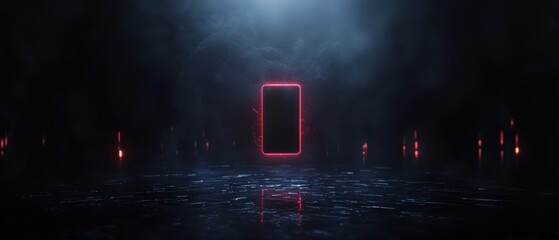 Fototapeta premium Digital art piece that appears to be a futuristic or sci-fi scene. the background is dark and the floor is made up of small squares and lines, creating a grid-like pattern.