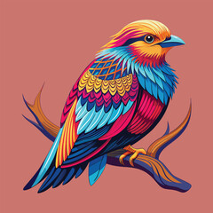 Obraz premium Vibrant Exotic Bird on a Branch: A Stunning Illustration 