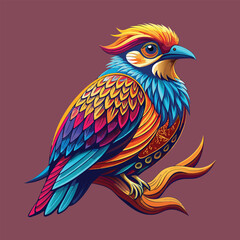 Obraz premium Vibrant Exotic Bird on a Branch: A Stunning Illustration 