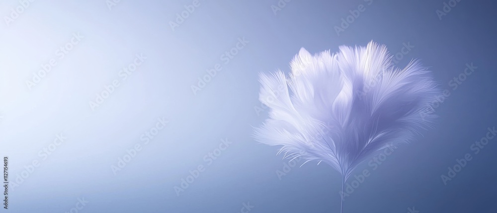 Aufkleber digital illustration of a single white feather on a light blue background. the feather is in the cen