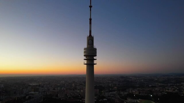 Altice Television Communication tower at dusk, Vila Nova de Gaia, Northern Portugal.